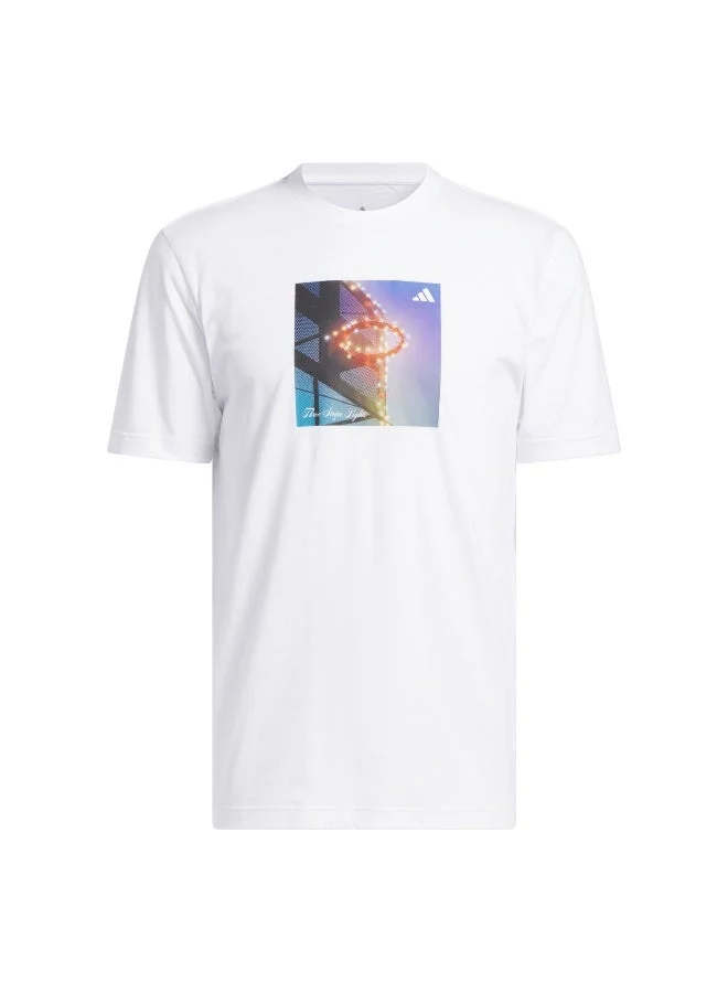 Adidas M Hldy Court T White Graphic Tee (Short Sleeve) T-Shirts For Men